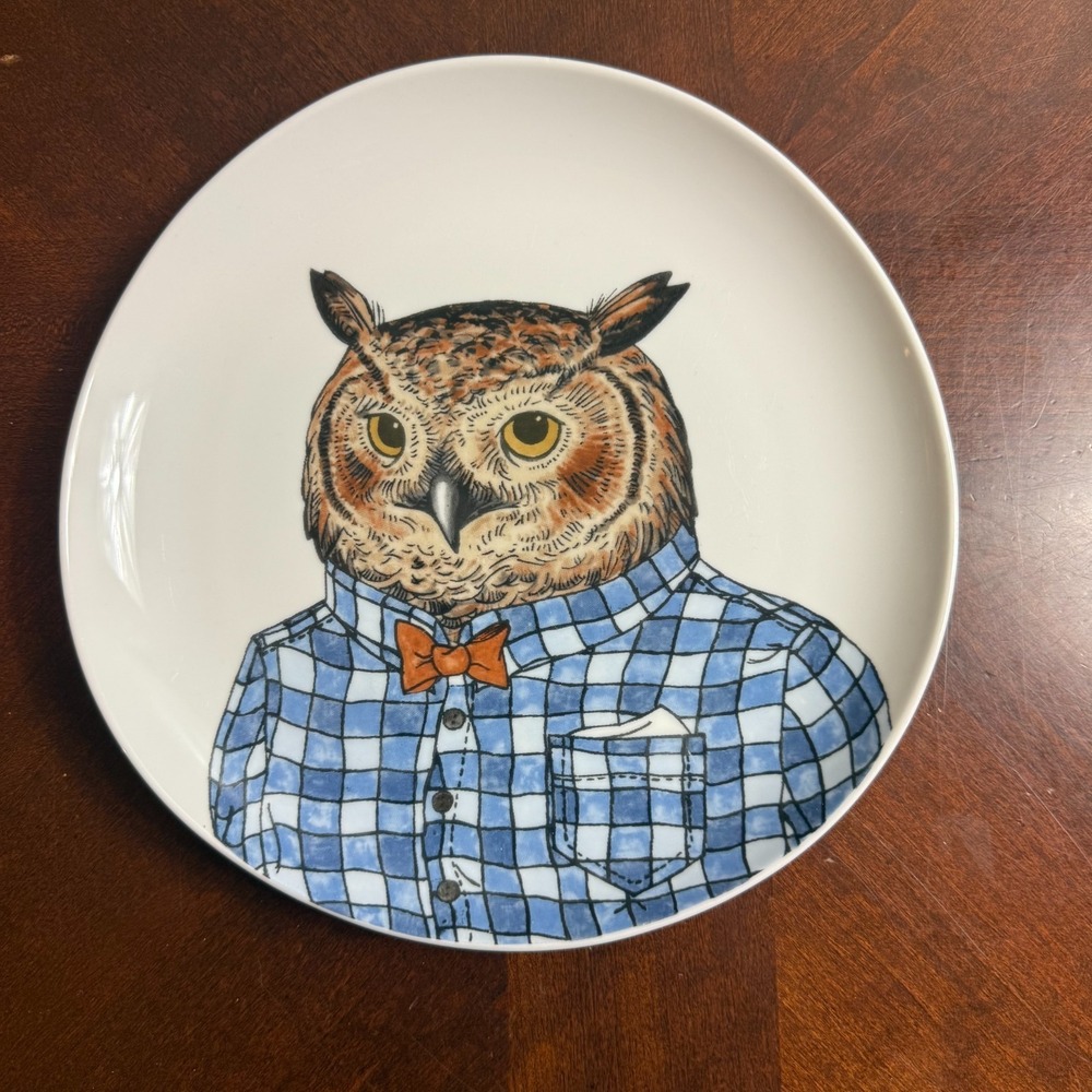 West‎ Elm Rachel Kozlowski Dapper Animal Owl Dessert Plate